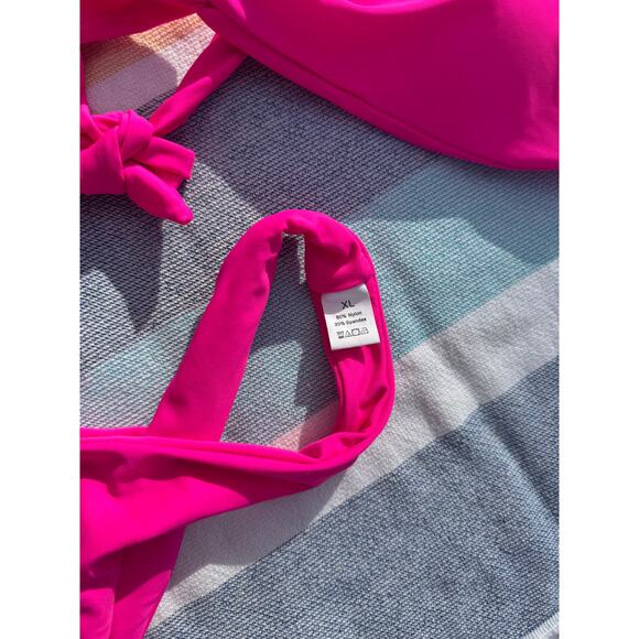 NWOT, Brand Unknown, Hot Pink Bikini Set, Tie Front Top & High Cut Bottom Sz XL - Picture 4 of 14